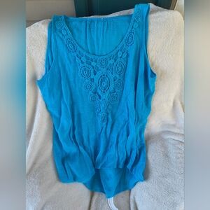 Blue Sleeveless Crochet Detail Top
